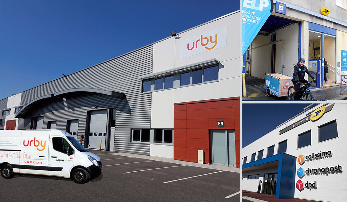 Photo avec un entrepôt Urby, un Espace logistique de proximité (ELP) et un Hôtel logistique urbain (HLU).