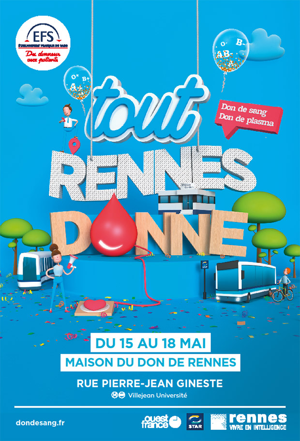 Affice de l'appel à don du sang "Tout Rennes Donne"