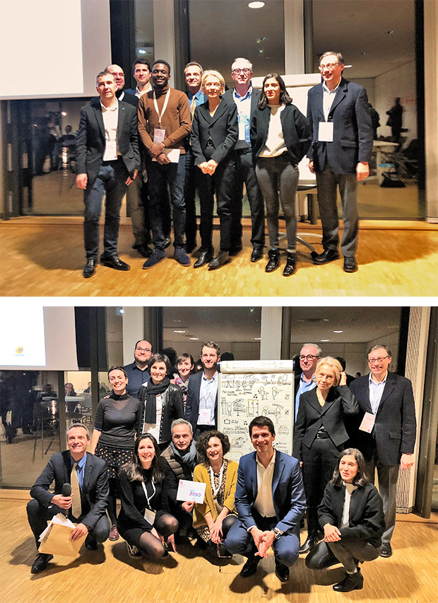 Photo avec en haut, l'équipe qui a remporté le Prix de l’Innovation, et en bas, celle qui a remporté le Prix du territoire.