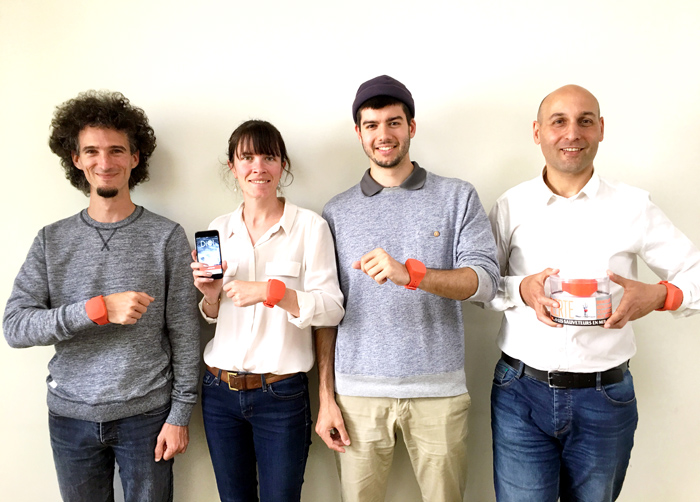 Photo des fondateurs d’Ido-Data : Yannick Tocquet, Partenariats et innovation IOT ; Thomas Creveaux, Développeur Full Stack spécialiste en analyse de mouvement ; Clara Fresnel, Marketing et commercial ; Antonin Carlesso, Design Global.