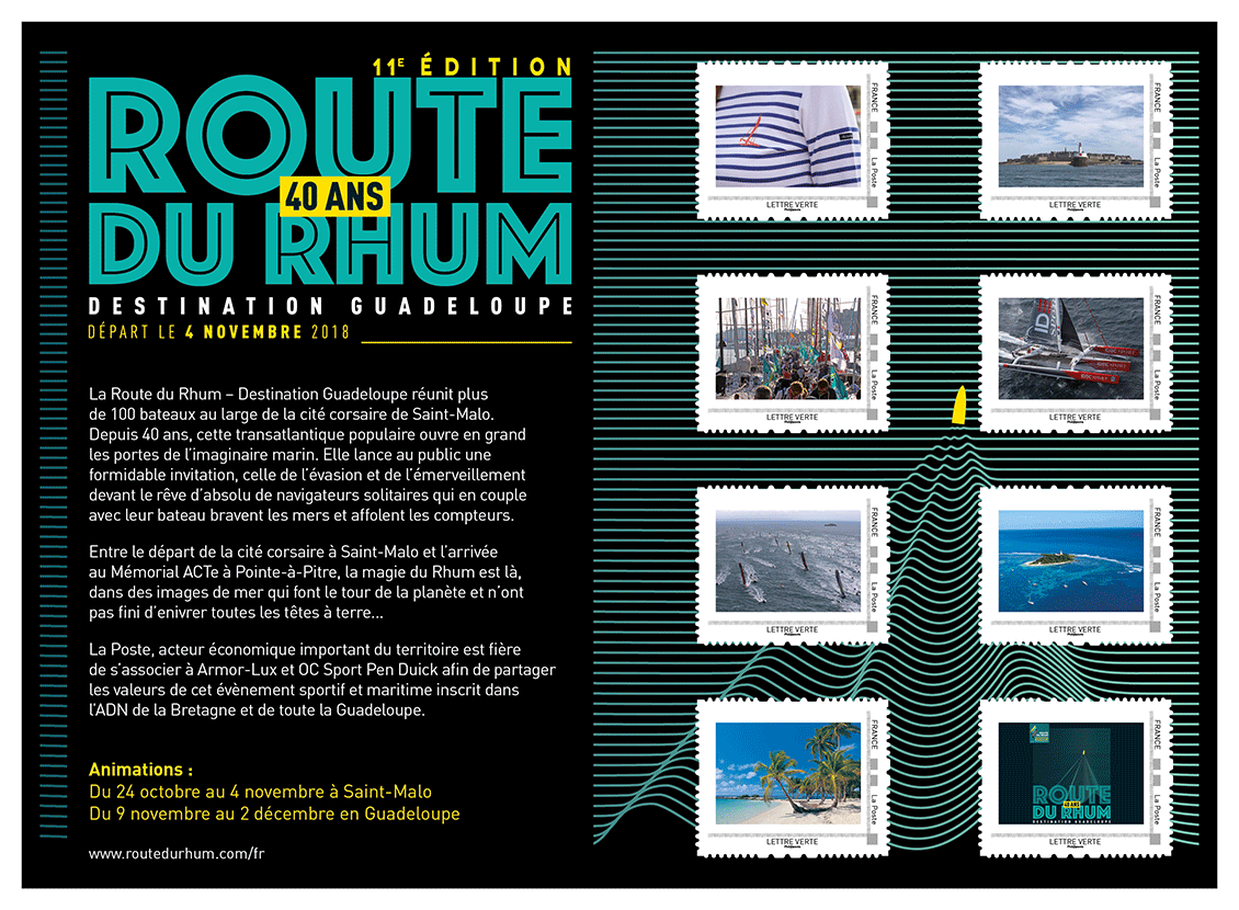Le collector de 8 timbres "Route du Rhum - 40 ans - Destination Guadeloupe"
