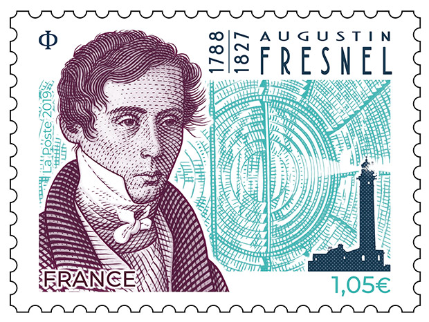 Visuel du timbre qui rend hommage à Augustin Fresnel
