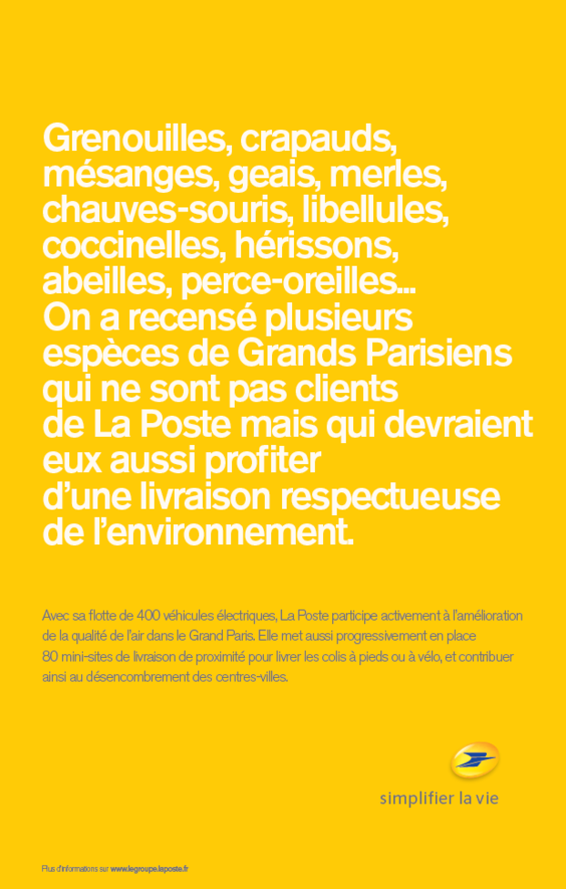 Affiche d'une campagne de communication de La Poste sur ses livraisons respectueuses de l'environnement