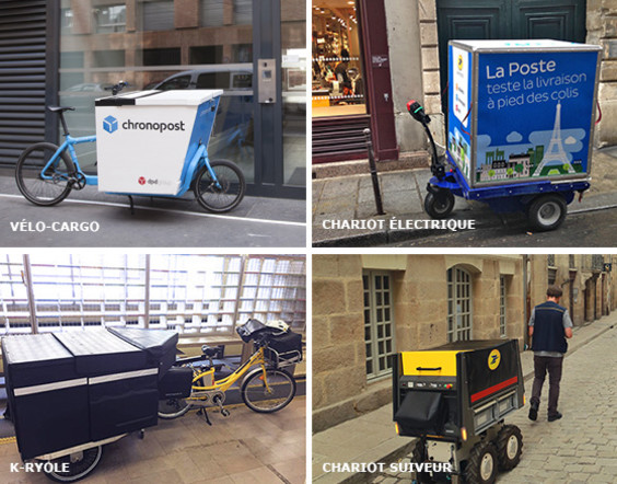 Different ecological vehicles created by La Poste