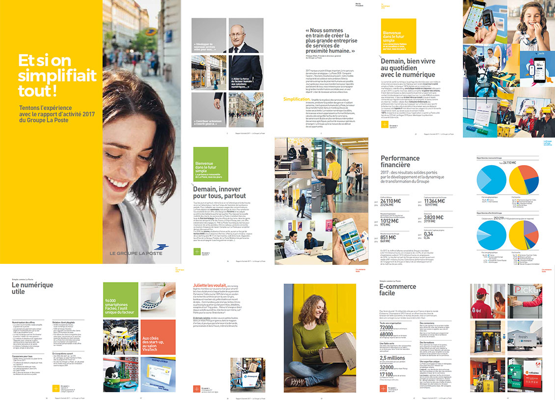 Une planche avec différentes pages du rapport d'activité